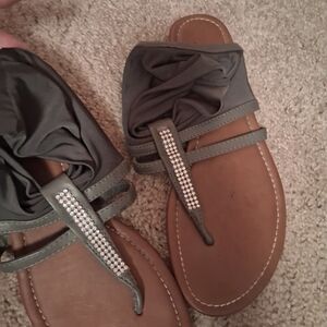 Kali Gray Rhinestone T-strap Sandals